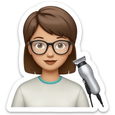 Happy woman with short hair and glasses having haircut sticker