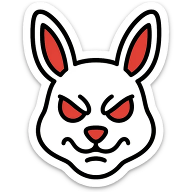 intricate white rabbit mask with red accents, evil expression sticker