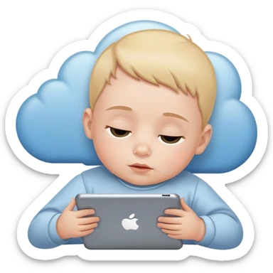 A baby dreaming with an iPad sticker