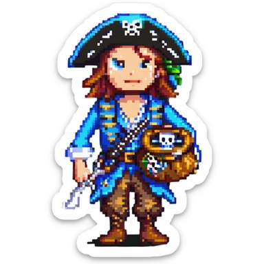 pixel art pirate holding a treasure map sticker