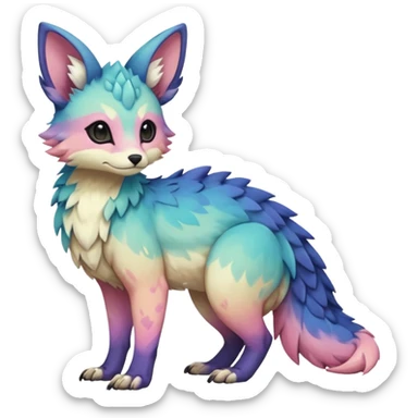 Feral Rare realistic edgy pretty beautiful handsome gorgeous pastel-gradient aesthetic colorful vibrant Vernid-Trico-species-Fakemon-creature by LiLaiRa, random markings, tufted ears, full body sticker