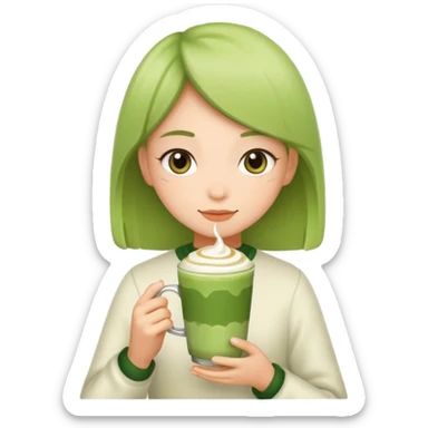 Girl with matcha latte sticker