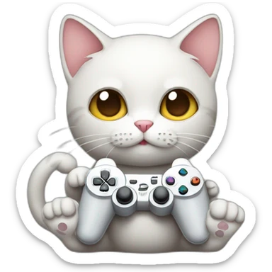 Cute cat holding a ps controller and playing video games sticker