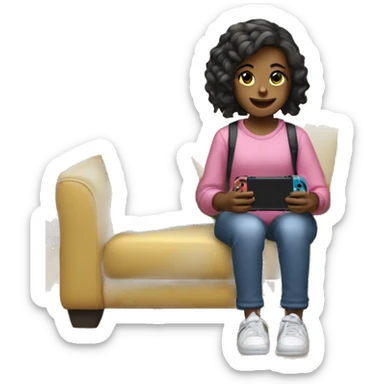 A girl is sitting and playing a Nintendo Switch sticker