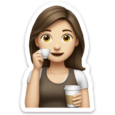 Pale brunette girl drinking coffee sticker