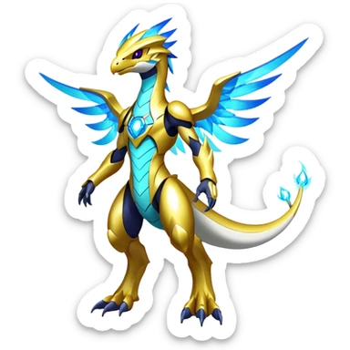 Shiny Futuristic Celestial Magical Ethereal Godly Divine Nebula-Fakemon-Pokemon-Digimon-Spectrobes-Raptor-fusion, full body sticker