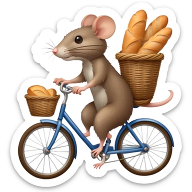 Rat riding bicycle with French baguette in basket sticker