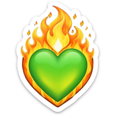 Take the classic "heart on fire" emoji but make it a green heart. sticker