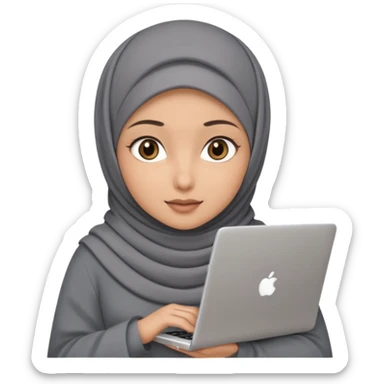 A girl wearing a gray hijab and with hazel eyes is carrying a laptop, not a laptop, just a regular laptop. sticker
