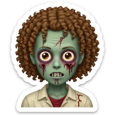 Zombie with lil bit curly medium brown hair sticker