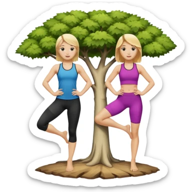 Two women doing yoga in tree pose  both blonde  sticker