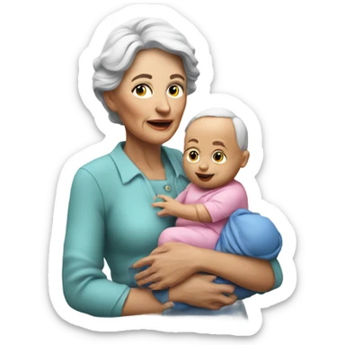 Create a 3d hyper realistic senior woman holding a baby  sticker