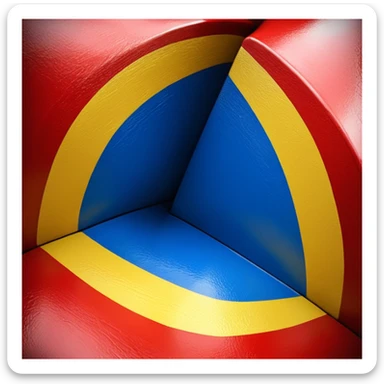 rectangulo con 5 lineas amarillas de arriba a abajo i 5 de rojas, intercaladas entre si, empezando por las amarillas en ambos extremos. en la parle de arriba un triángulo azul invertido, con la punra mirando hacia abajo, y dentro, una estrella de 5 puntas blanca, grande, en el cendtro del triángulo sticker