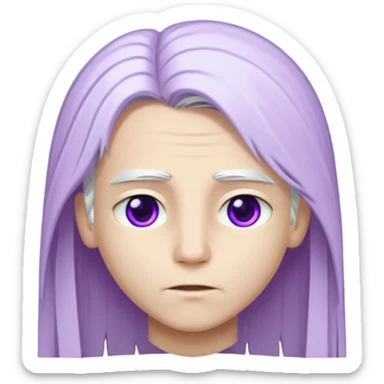 Bembeyaz teni olan, bembeyaz uzun ve düz saçları olan,mor gözlü,gözü çekik, genç bir oğlan tasarlar mısın sticker