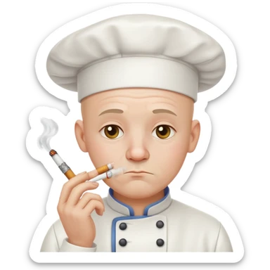sad bald white chef with cigarette  sticker