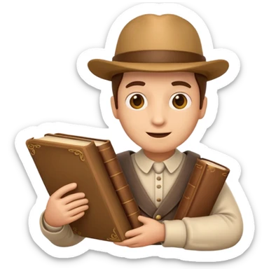 Apple Memoji-style 3D emoji of a historian holding scrolls or old books, soft shading, rounded shapes, no background.
 sticker