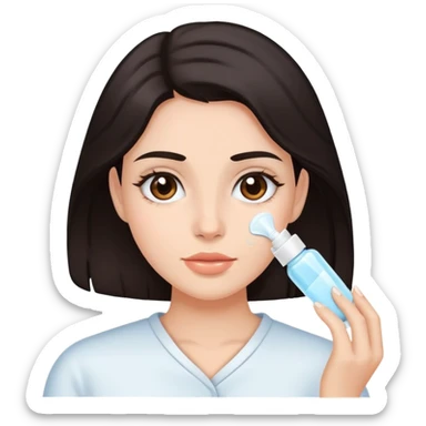 Girl with dark hair doing skincare sticker