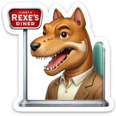 A rex from gta5 flicking on a open and close sign for rexs diner sticker