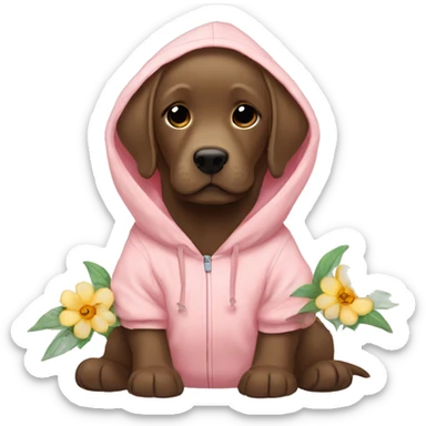 cute baby brown labrador wearing flower hoodie sticker