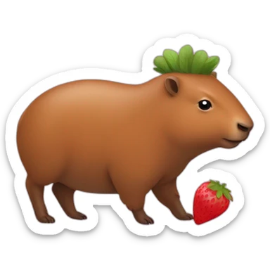 une fraise entrain de se faire manger par un capibara sticker