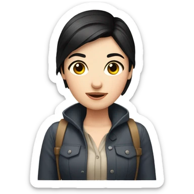 Girl tour guide with fair skin short black hair chubby face sticker