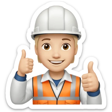 Cara de persona con casco blanco inginierl civil con pulgar arriba sticker