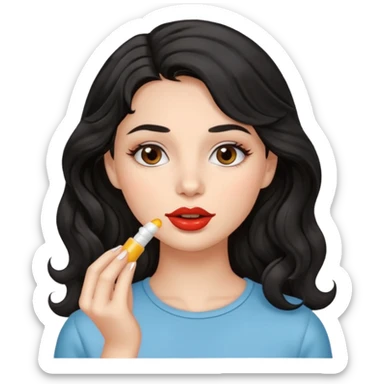 A gorgeous with black wavy hair women applying cute thin lipbalm on her brown lips sticker