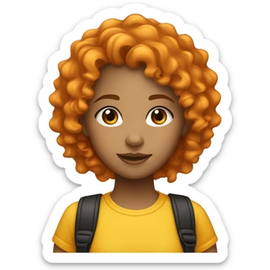 a light skinned girl with orange curly hair with black hair roots wearing a yellow shirt sticker