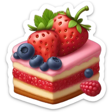 A strawberry , a raspberry and a blueberry in a cake sticker