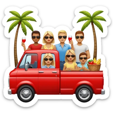 People having a picnic in the back of a red pick up truck sticker
