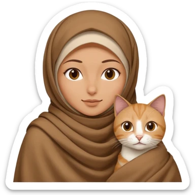 Kediyle hijab bayan yanyana kahve battaniye sticker