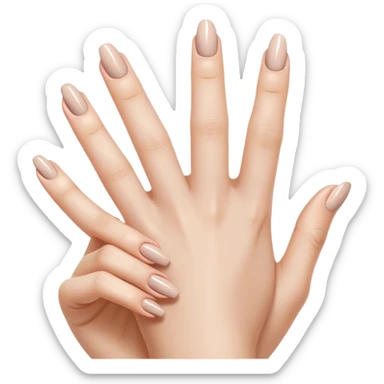 "Close-up of a delicate hand with nude nail polish, slightly curved fingers, elegant and feminine style, subtle shine on nails." sticker
