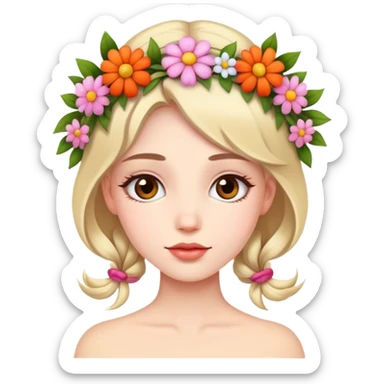 Beautiful girl with flowers on her head sticker