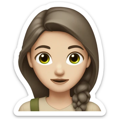 white girl with long dark brown hair and green eyes in beige clothes sticker