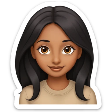 brown girl with long black sleek hair, beautiful big eyes, profiled nose, and a beautiful smile sticker