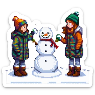 kids building a snowman sticker