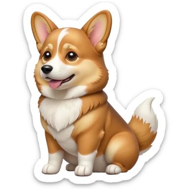cinematic-[corgi dog]-realistic-full-body-sitting-emoji,-tail-resting-loosely-beside-its-paws,-head-tilted-dramatically,-sleek-[corgi]-fur,-simplified-yet-realistic-focused-features,-highly-detailed,-glowing-with-an-almost-sarcastic-glow sticker