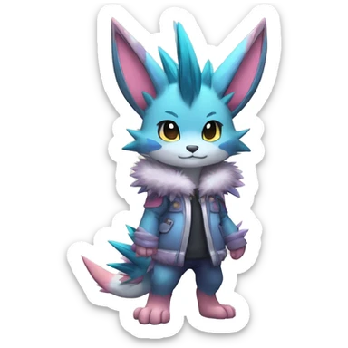 Anthro Scalie Spiky Cool Edgy Magical Shiny Colorful Pastel Sparkle Kemono-style Chibi Fantasy-Animal-Fakémon-Pokémon-Hybrid Fur Sona Aesthetic Full Body sticker