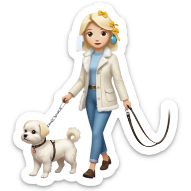 blonde woman walking Maltese dog sticker