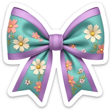 Cottagecore style  realistic detailed fabric in cottagecore color scheme  a large bow in a floral pattern, isolated, 3d rendering, sticker