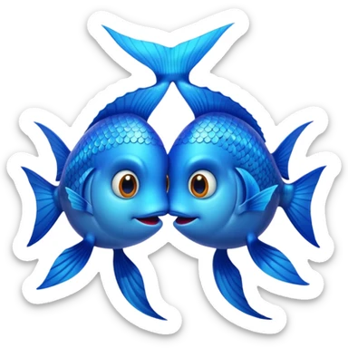 two blue fishes kissing sticker