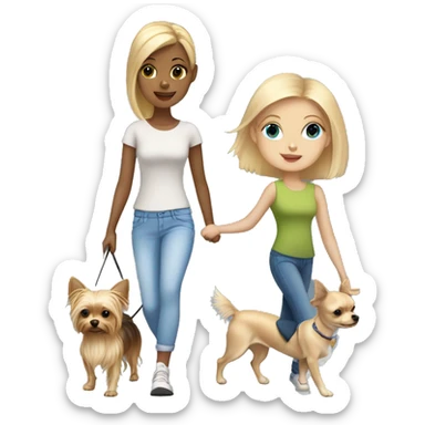 blonde hair blue eyed girl walking her chihuahua and yorkie sticker