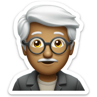 Astronomer with glasses pushed up on his forehead bending over to look through huge telescope sticker