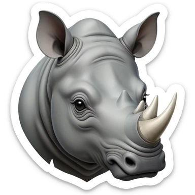 cinematic-noble--rhinoceros-portrait-emoji,slate-grey-hide--poised-and-regal,-with-a-massive,-powerful-build-and-a-thick, -deep-set-soulful-piercing-eyes,-simplified-yet-sharp-and-sophisticated-features,-highly-detailed,-large-black-eyes, zoomed out showing shoulders, large white horn  sticker