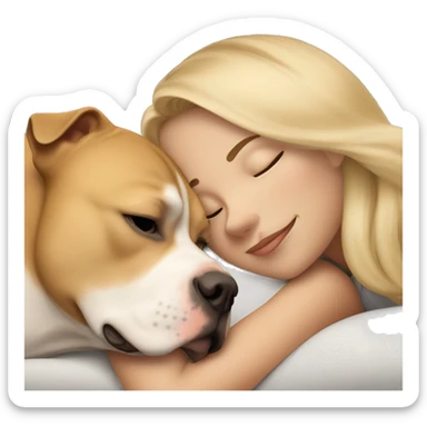 A light blonde girl is laying down sleeping with a light brown pitbull  sticker