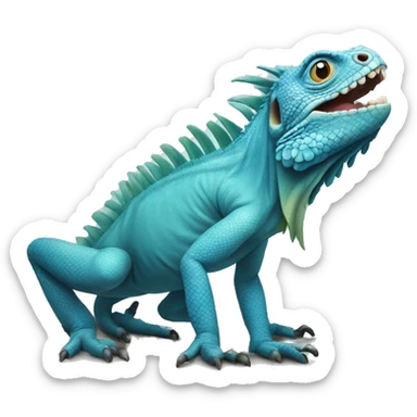realistic crawling excited blue iguana  sticker