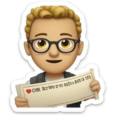 Guy with specs holding banner of Manwa_Flix sticker