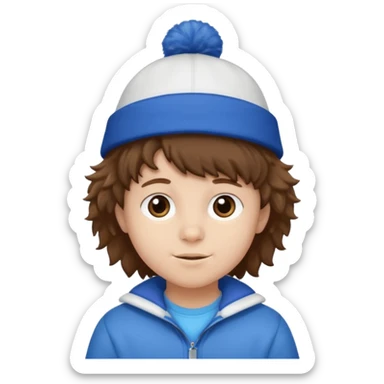 brown fluffy hair kid with blue and white hat sticker