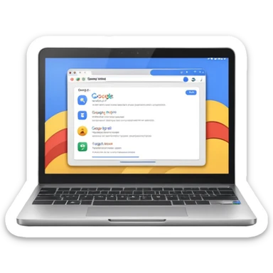 a laptop with google opened sticker