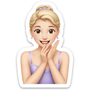 The ballerina laughs sweetly, covering her mouth with her hand sticker